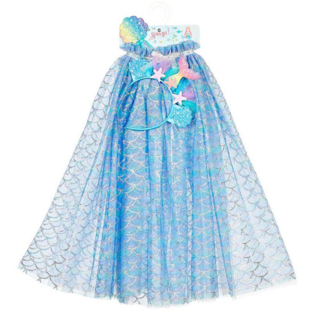 Ensemble cape sirène + diadème + baguette Marlya, 5-7 ans