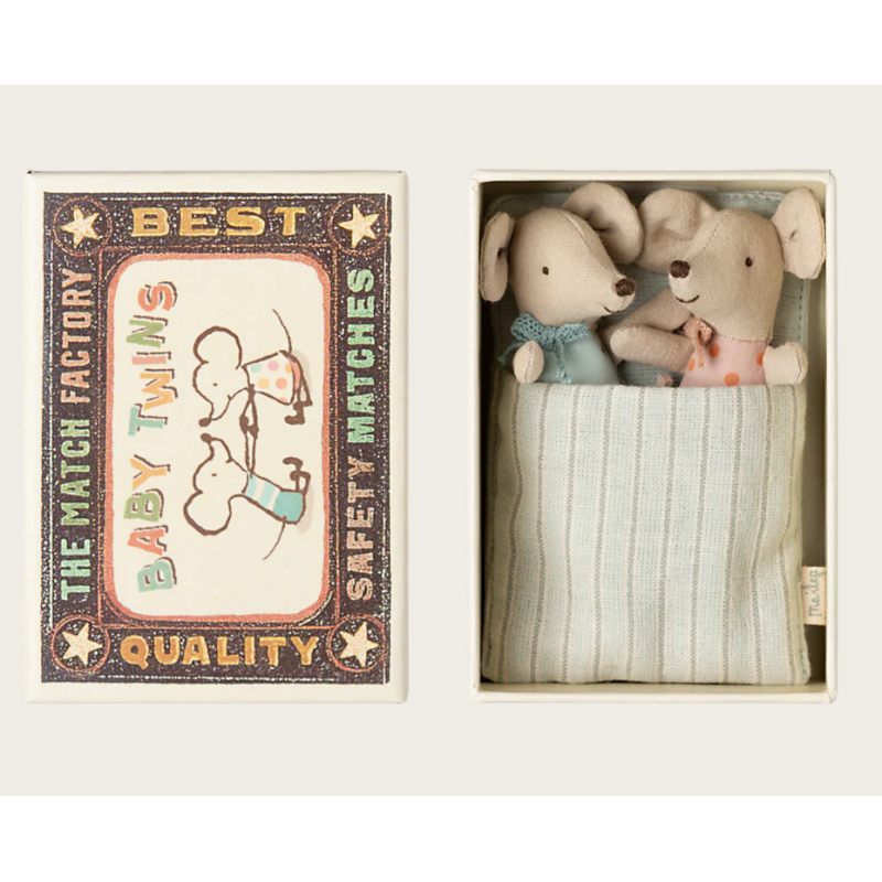 Jumeaux bébés souris dans leur boîte assortie