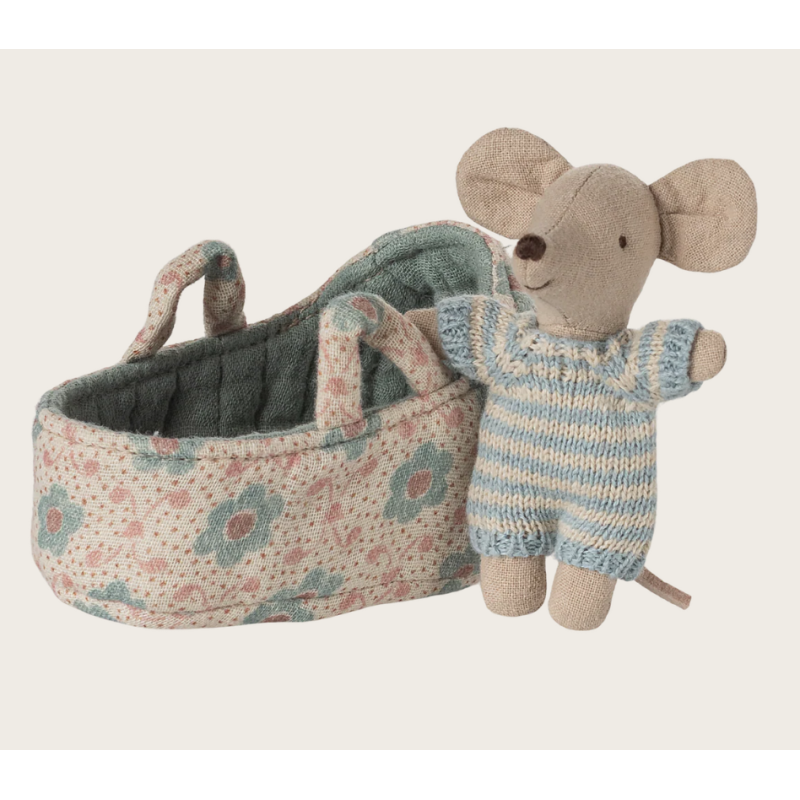 Bébé souris dans son couffin - Bleu
