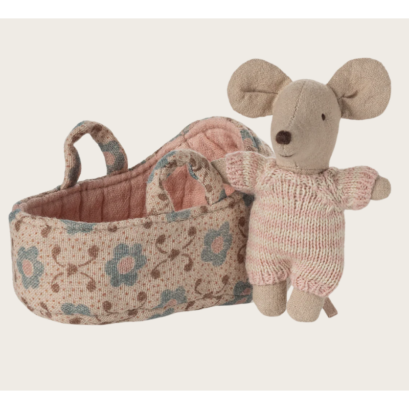 Bébé souris dans son couffin - Rose