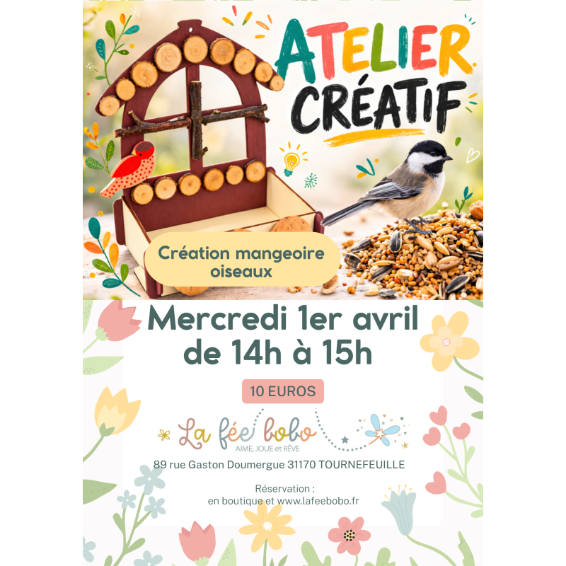 Atelier Mangeoire Oiseaux 1er avril 2026 de 14h à 15h