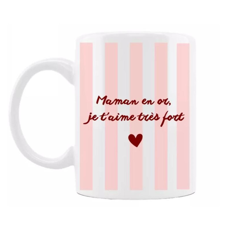 MUG MAMAN RAYURES ROSE