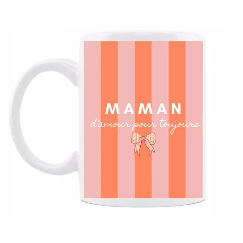 MUG MAMAN RAYURES PECHE ROSE
