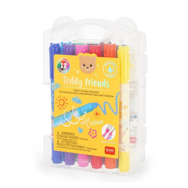 Set de 12 Crayons Gras Rotatifs - Teddy Friends