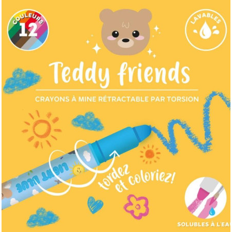 Set de 12 Crayons Gras Rotatifs - Teddy Friends
