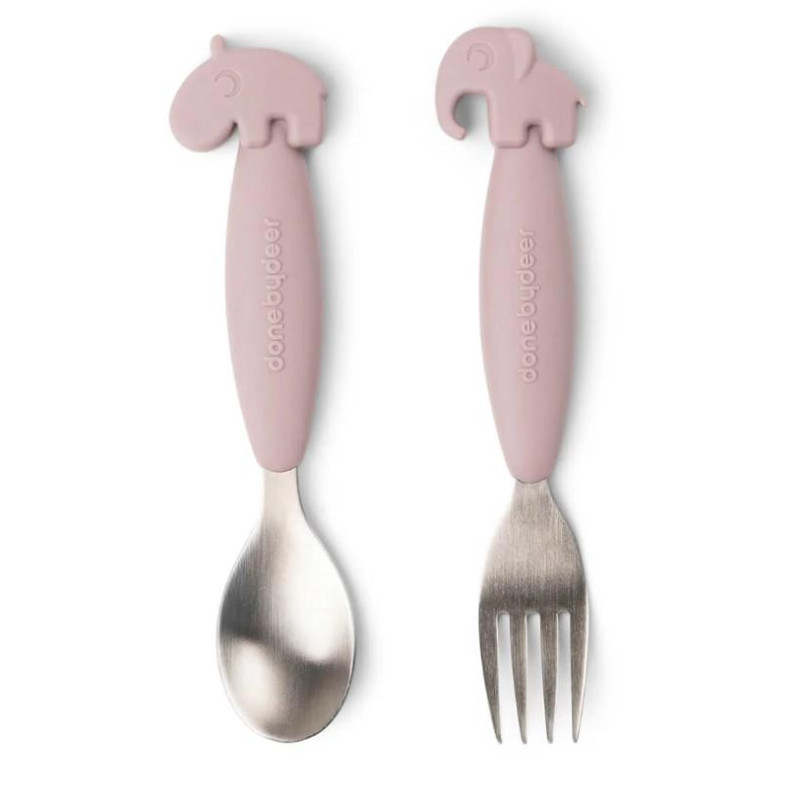 Cuillère et fourchette Easy-grip - Deer friends - Rose