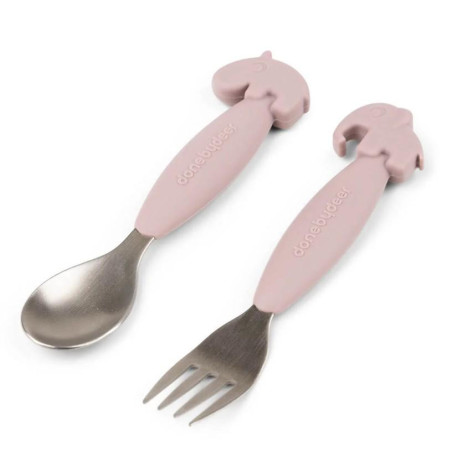 Cuillère et fourchette Easy-grip - Deer friends - Rose