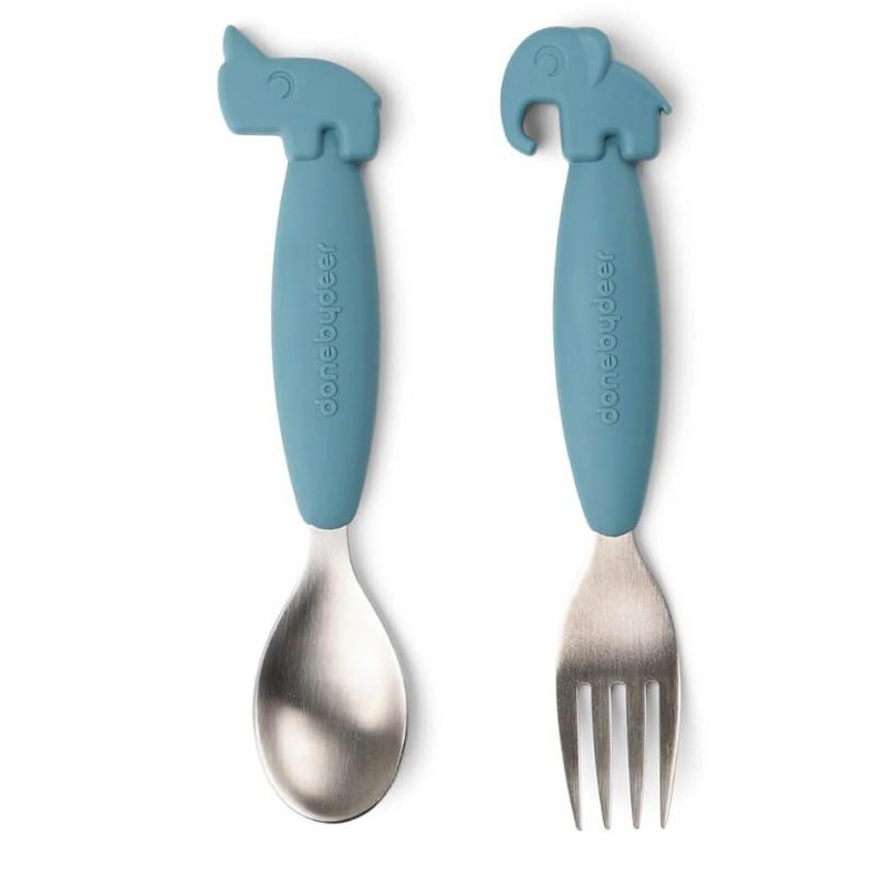 Cuillère et fourchette Easy-grip - Deer friends - Bleu