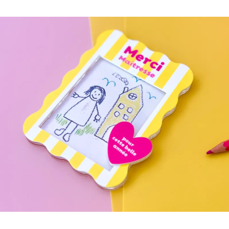 Magnet photo ou dessin à rayures jaunes - Maîtresse/Nounou