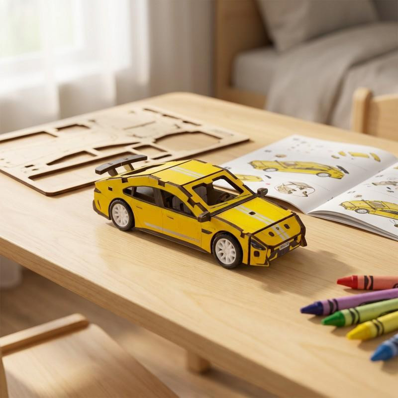 MAQUETTE EN BOIS : BERLINE JAUNE (RÉTRO FRICTION)