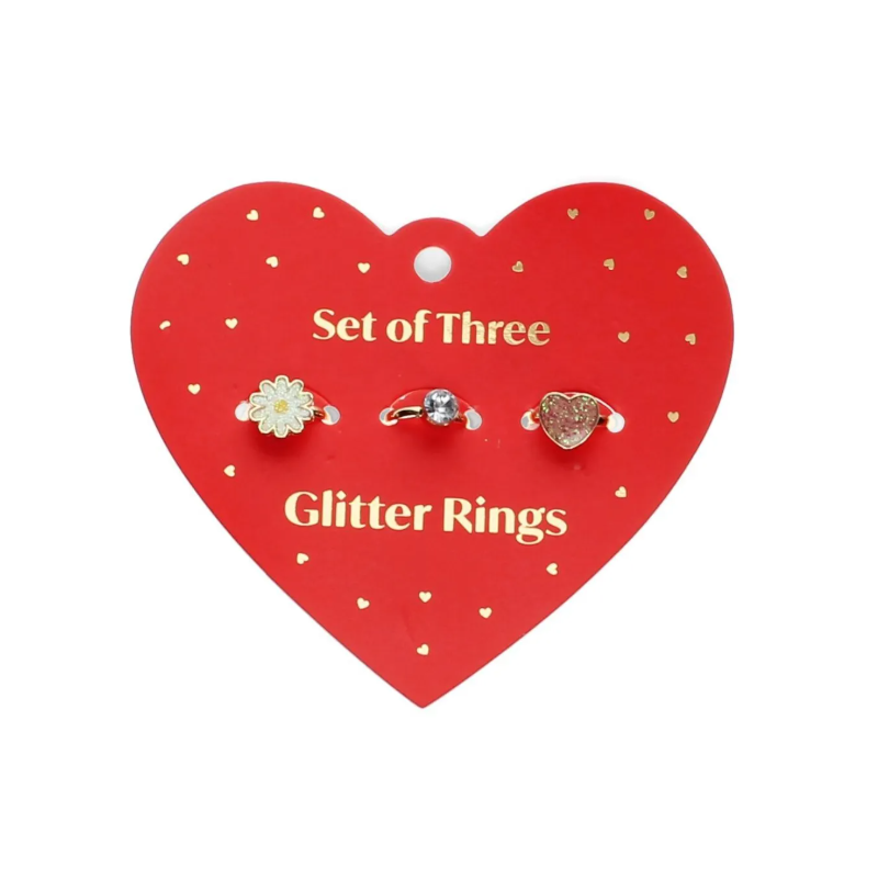 Bagues à paillettes (lot de 3) - Coeur & fleur