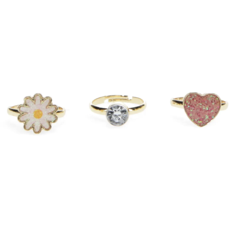 Bagues à paillettes (lot de 3) - Coeur & fleur