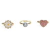Bagues à paillettes (lot de 3) - Coeur & fleur