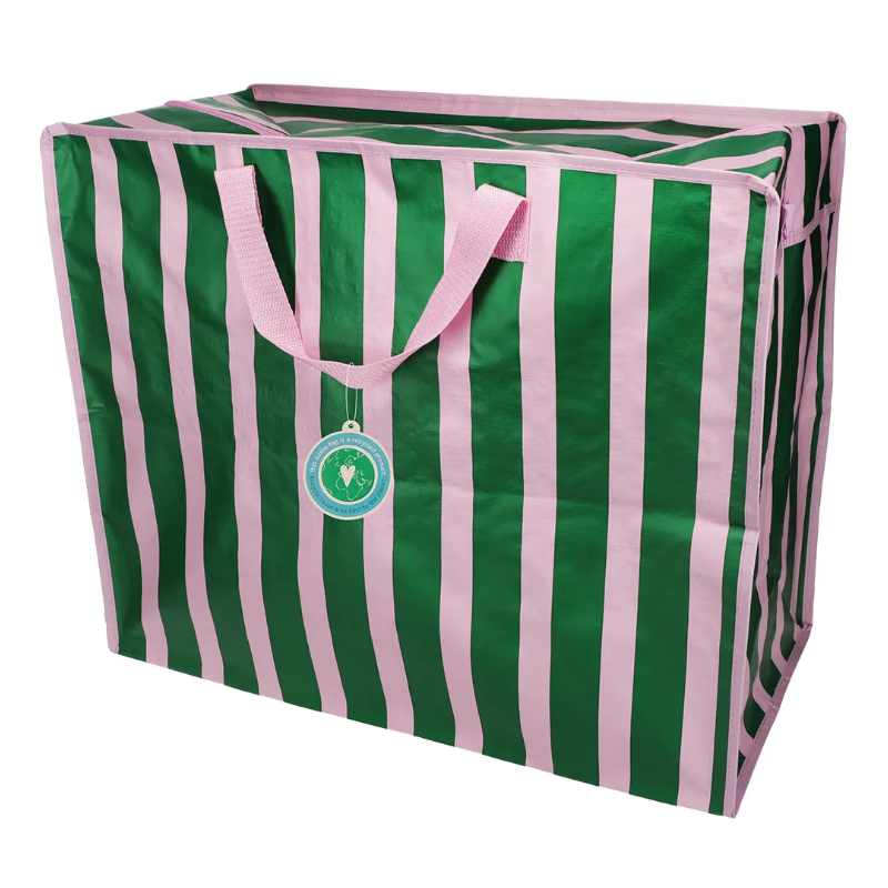Sac de rangement géant - Rose à rayures vertes