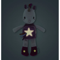 Peluche phosphorescente et livre en tissu Lena la licorne