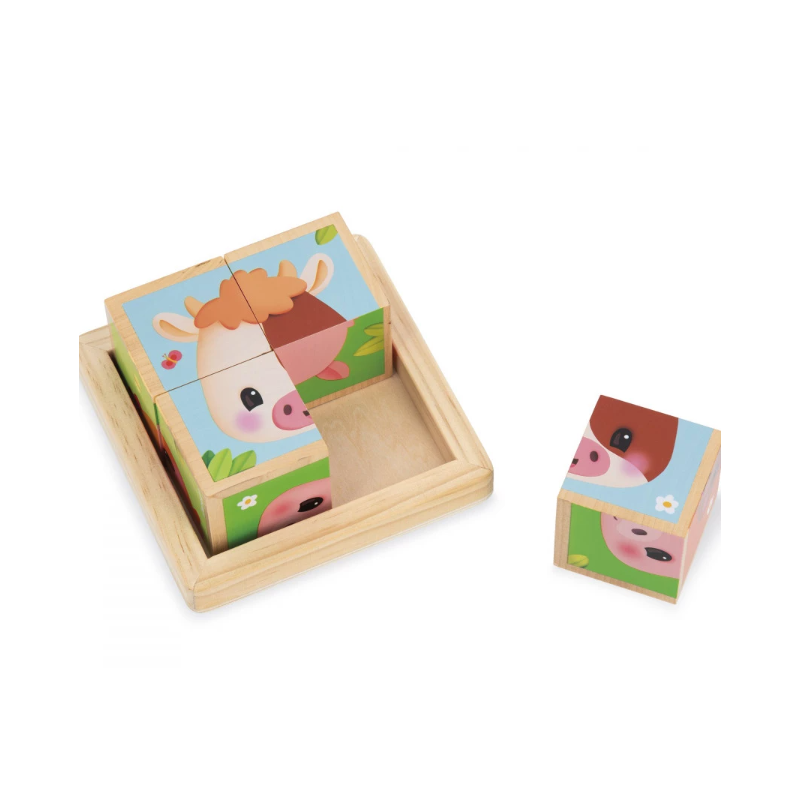 Barquette 4 cubes en bois Ferme
