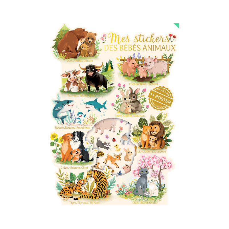 JEU STICKERS + POSTER LES BÉBÉS ANIMAUX
