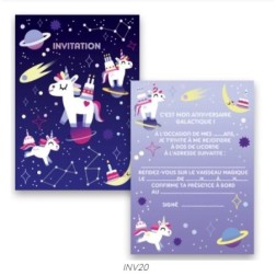 CARTES INVITATIONS LICORNES DE L'ESPACE