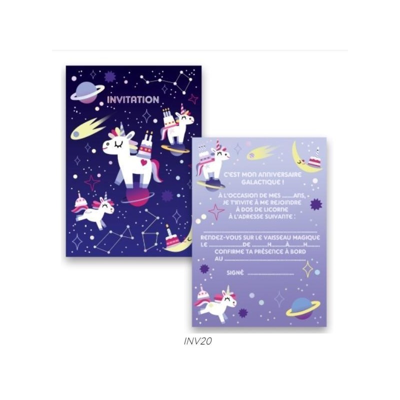 CARTES INVITATIONS LICORNES DE L'ESPACE