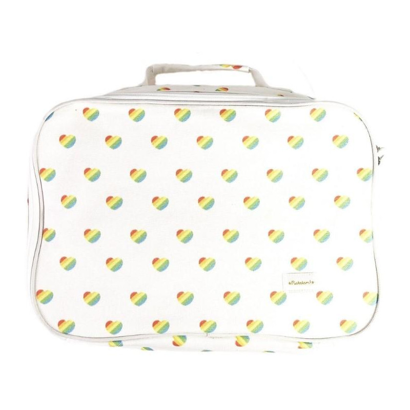 valise weekend multicolore motif petits coeurs rétro