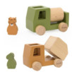 Jeu de voitures de chantier animaux en bois