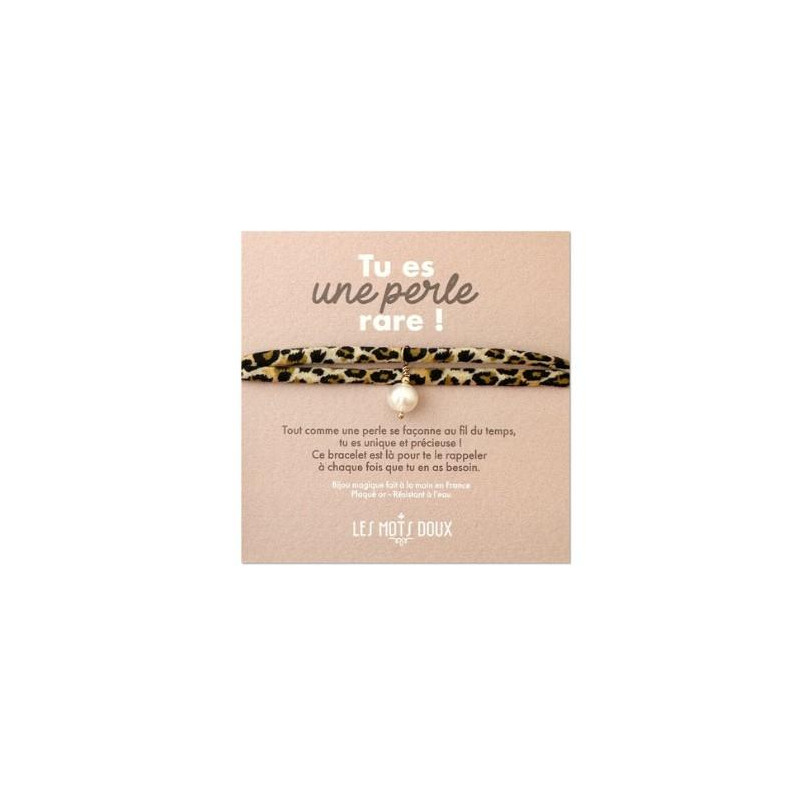 BRACELET BRELOQUE PERLE LEOPARD DORE
