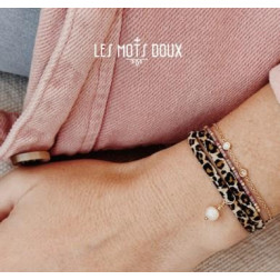 BRACELET BRELOQUE PERLE LEOPARD DORE
