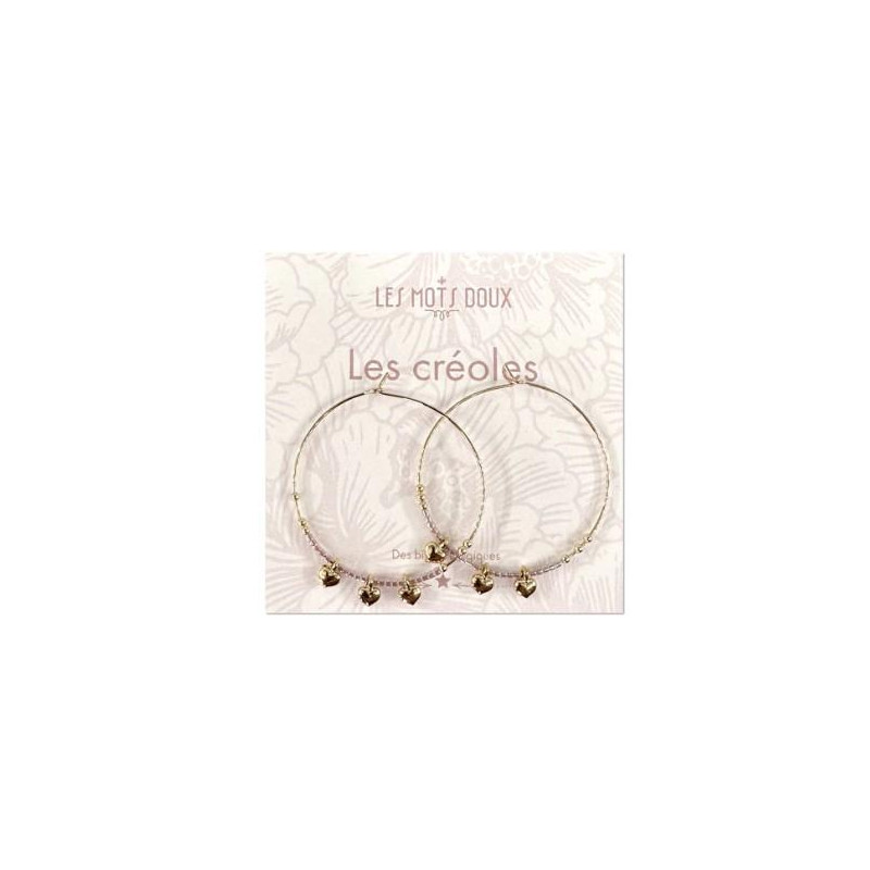 CREOLES DORE PASTEL ROSE CŒURS OR
