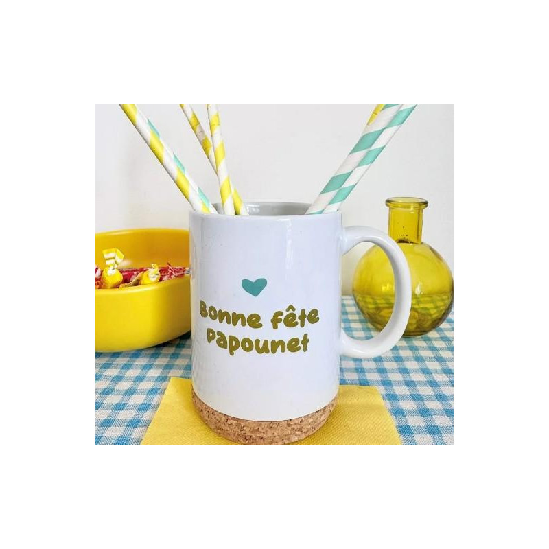Mug Pop Bonne fête Papounet avec son couvercle en liège
