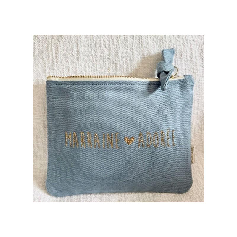 Pochette Marraine Adorée bleu nuage
