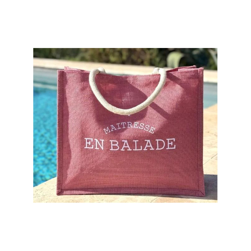 Sac Cabas en jute rose Maîtresse en Balade
