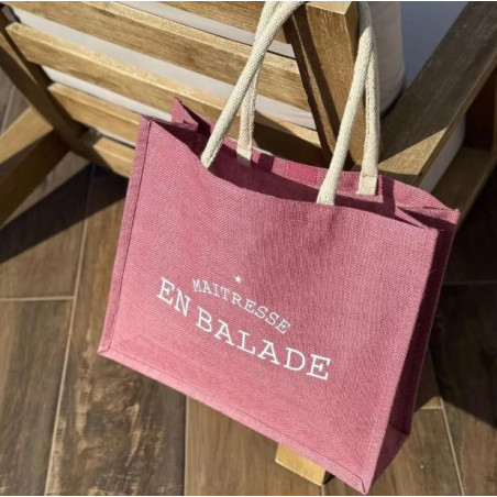 Sac Cabas en jute rose Maîtresse en Balade