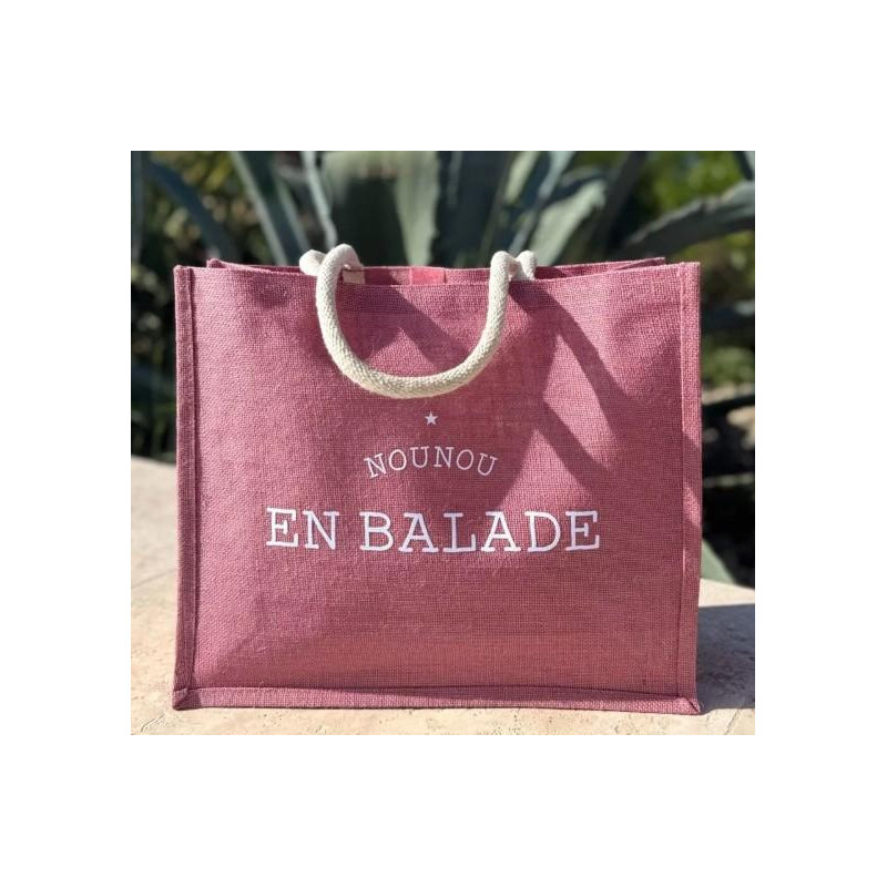 Sac Cabas en jute rose - Nounou en Balade -