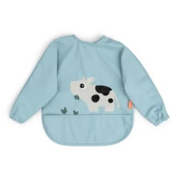 Bavoir à manches avec poche - Tiny farm - Bleu
