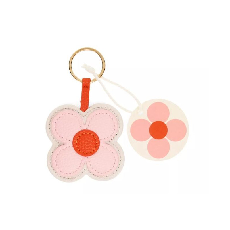 Porte-clés en simili cuir - Marguerite rose