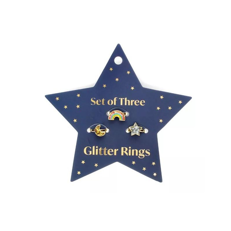 Bagues à paillettes (lot de 3) - Étoile, arc-en-ciel et lune