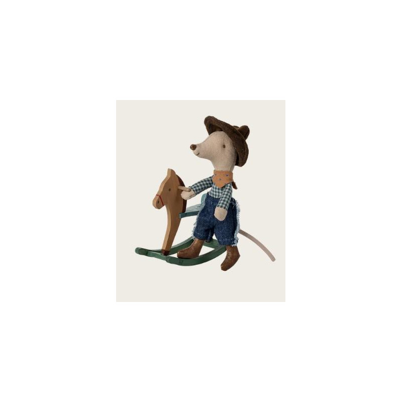Souris Cow-boy sur son cheval à bascule, Petit frère