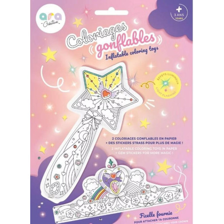2 coloriages gonflables - 1 Baguette magique lumineuse et 1 Couronne