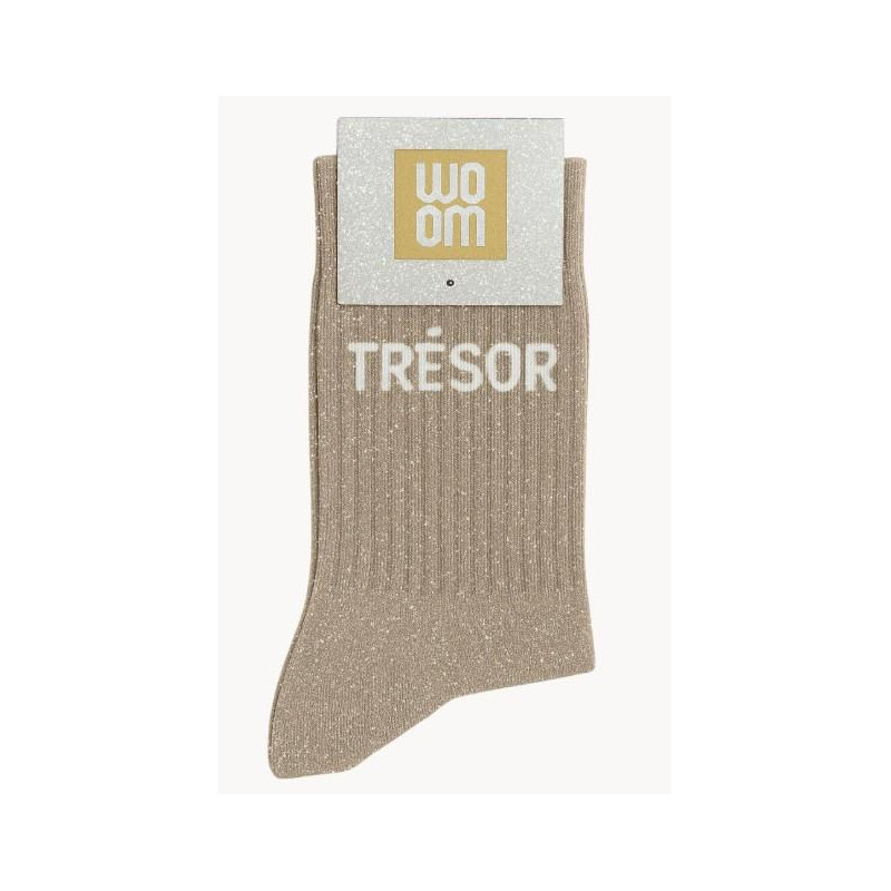 Chaussettes à Paillettes à message Trésor Beige