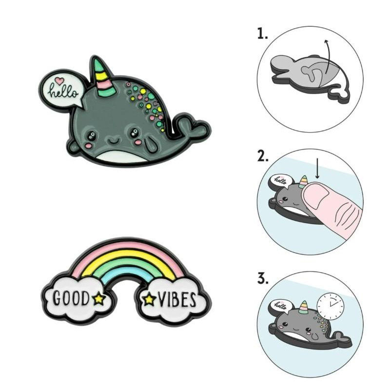 SET DE 2 AUTOCOLLANTS EN MÉTAL - NARWHAL + RAINBOW